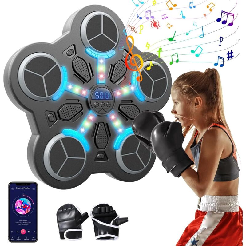 Macchina Per Boxe Musicale, Macchina Per Boxe Musicale Per Bambini, Dispositivo Elettronico Per Boxe Montato A Parete, 3 Velocità, Display A Led, Con Guantoni Da Boxe, Musicboxing Per L'Allenamento A