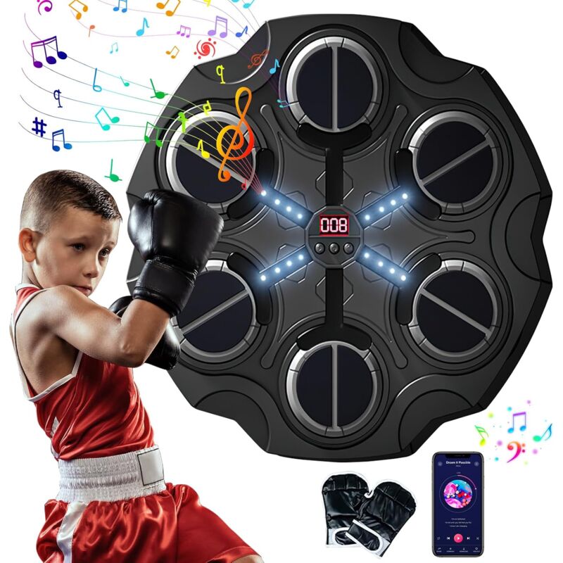 Macchina Da Boxe Musicale Con Guantoni Da Boxe, Led Elettronico, 3 Velocità, Supporta Bluetooth, Macchina Da Boxe Musicale, Regalo Per Bambini