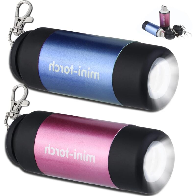 2 Pezzi Mini Torcia Led, Torcia Portachiavi, Torcia Led Ricaricabile Usb Per Bambini, Torce Per Bambini, Per Campeggio, Arrampicata, All'aperto, Regali (2p)