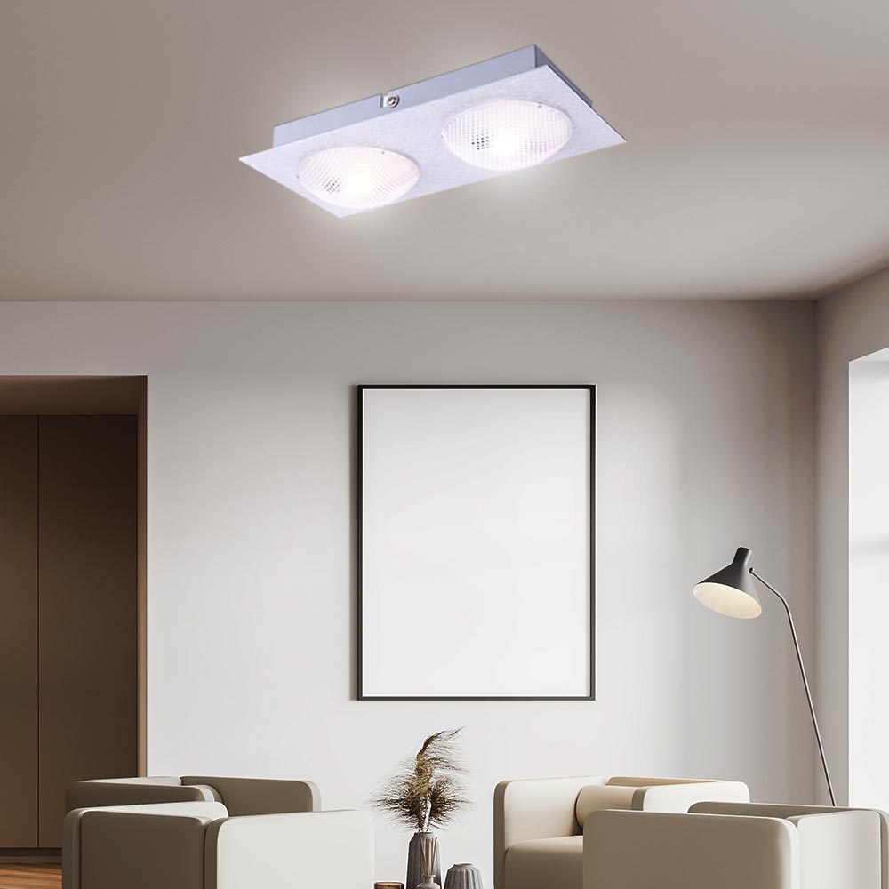 Globo Lighting - Lampada Da Soffitto Lampada Da Sala Da Pranzo Plafoniera Lampada Da Corridoio Lampada Da Cucina Lampada Da Soggiorno, 2 Lampadine Satinate, Led 5w 345lm Bianco Caldo, L 22 Cm