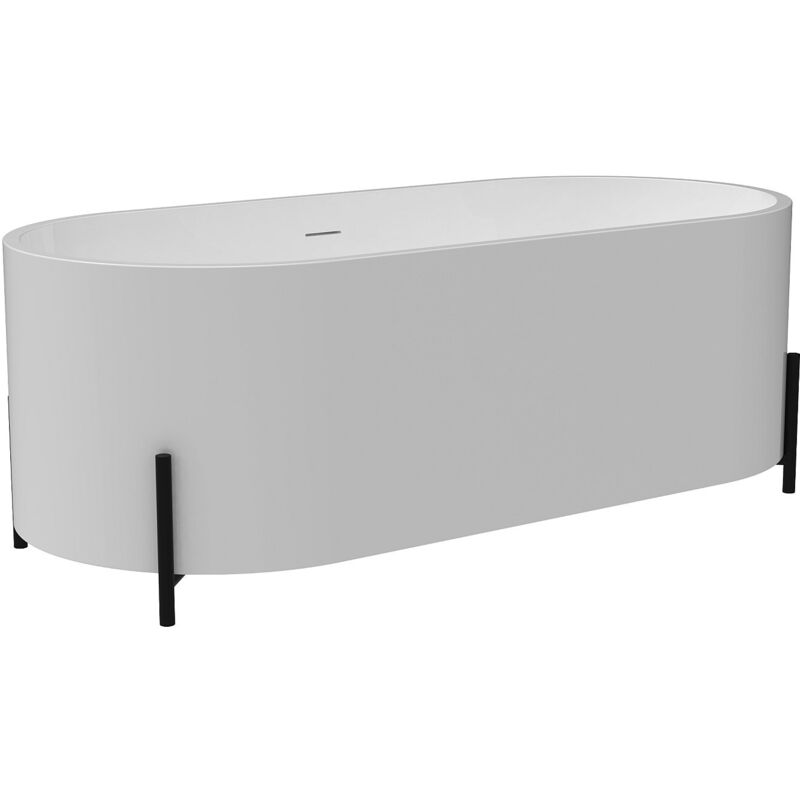 Vente-unique - Vasca Da Bagno Freestanding Ovale 160 X 73,5 X 59 Cm Bianca Con Piedini Neri - Alonsa