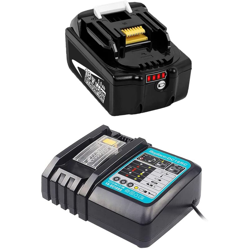 Batteria Di Ricambio Da 5500 Mah 18 V Con Schermo Led Bl1850 Bl1840 Bl1860 E Caricabatterie Di Ricambio Dc18rc 14,4 V - 18 V 1 Batteria E 1 Caricabatterie,compatibile Con La Macchina Makita