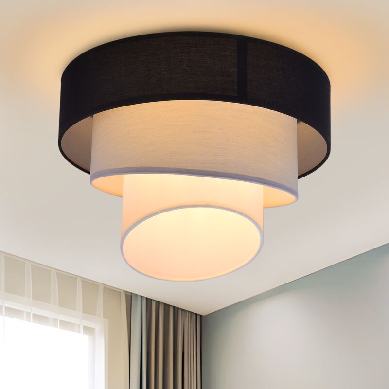 Lampada Da Soffitto - Parolata In Tessuto, Lampada Da Soffitto Per Salotto Ø40cm, Lampada Da Camera A Luce Calda Bianca, E27, Lampada Da Soffitto Moderna Nera (senza Lampadina) - Gbly