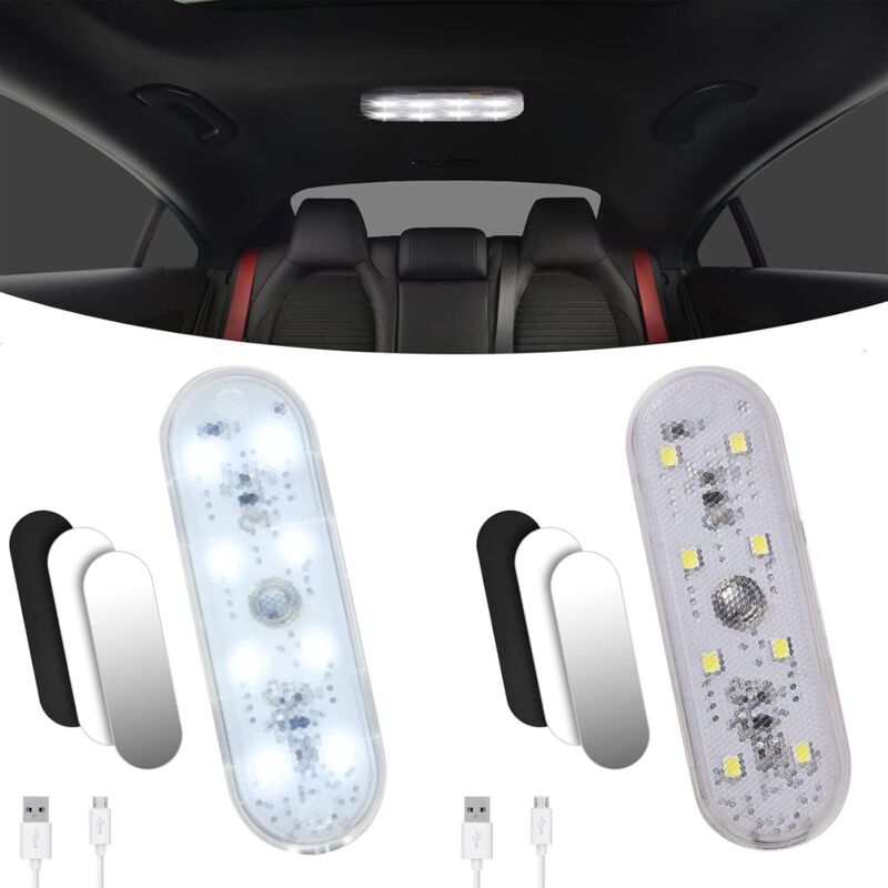 Luci Interne Per Auto, 2 Pezzi 8 Led Luce Bianca Interruttore Touch Lampada Interna Per Auto, 150 Ma Luce Interna Per Auto Led Wireless Con Porta Usb Per Camion Furgone Camper Barca