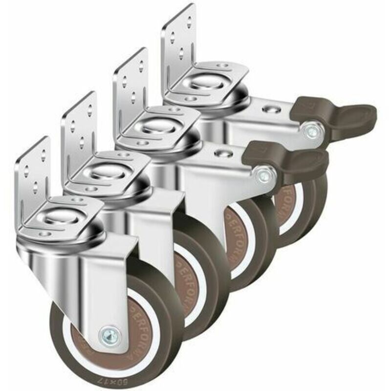 Set Di 4 Ruote Girevoli Da 50 Mm, Ruote Per Mobili Da 100 Kg, Ruota Per Mobili Tipo L Con Freno, Rotazione A 360°, Per Uso Interno Ed Esterno (2 Ruote Con Freno, 2 Ruote Senza Freno) - Lablanc