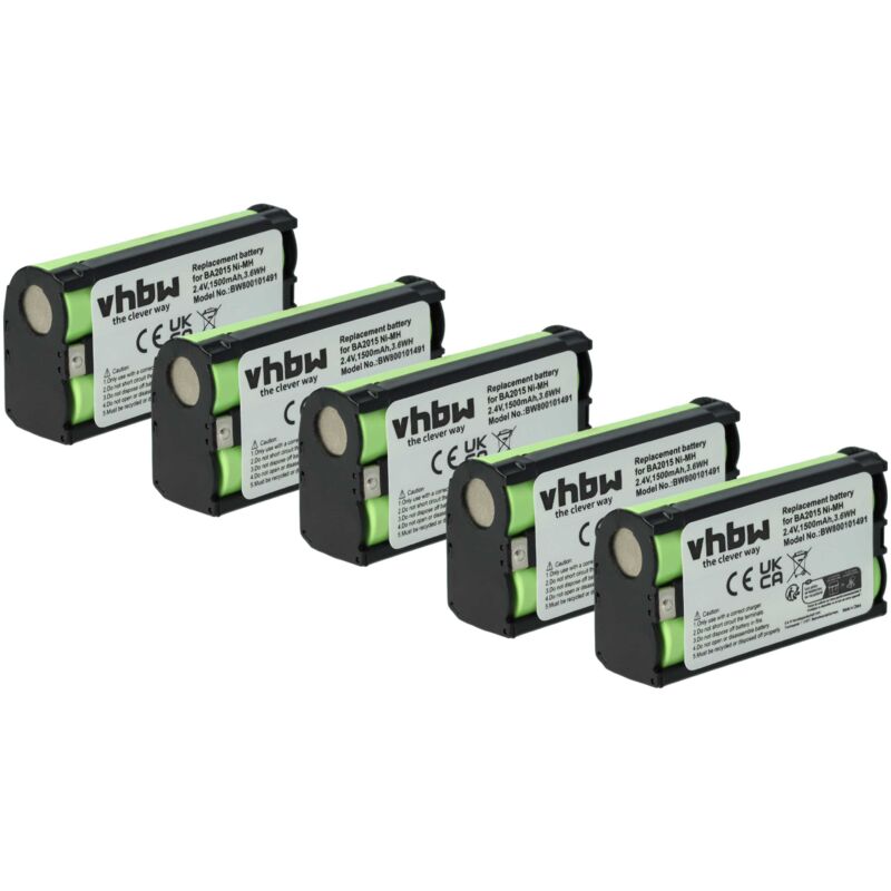 Vhbw 5x Batteria Compatibile Con Sennheiser Ek 300 Iem G2, Ek 2015, Ek 2000 Iem, Ek 2153 Auricolari Cuffie Wireless (1500mah, 2,4v, Nimh)