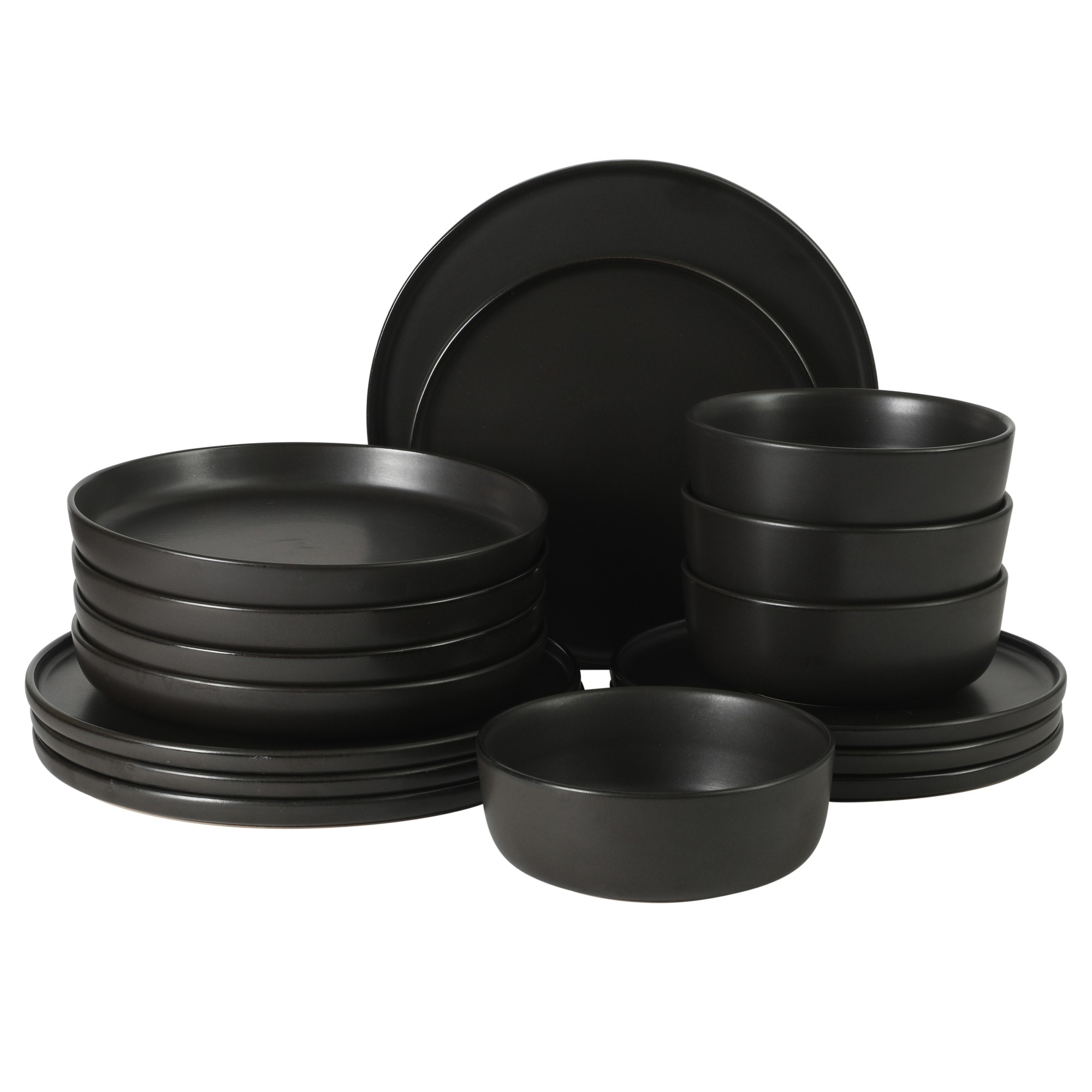 Gibson Elite Bayou Moon Plates and Bowls Sets, 16-Piece Matte Stoneware Dinnerware Sets, Solid Color Reactive Glaze Dish Set