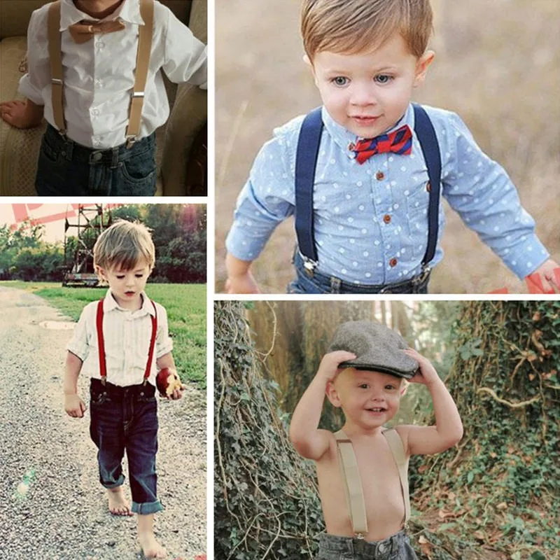 Neue Hosenträger- und Fliege-Sets für Jungen und Mädchen, Baby- und Kinder-Accessoires für Party und Hochzeit, Y-Back Hemd-Hosenträger, Schmetterlingsfliege, Gürtel, Fliege, Hosen- und Jeans-Accessoires