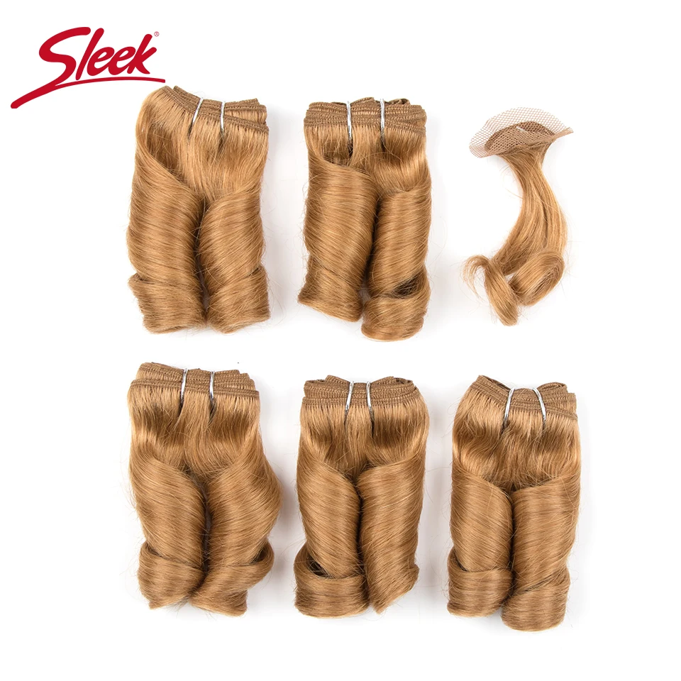 Sleek Doppel Gezogen Lose Welle Blonde #27 33# Braun 4 # Farbe Kurze Brasilianische Bundles Mit Clocure Günstige Remy Menschlichen haar 158 Gramm Image
