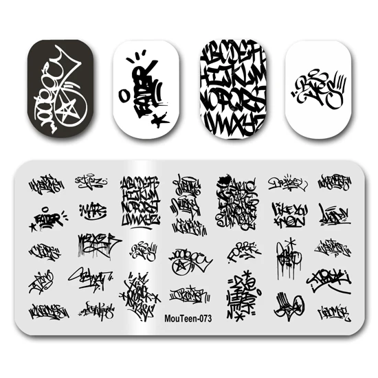 Neuester Nagelstempel MouTeen073 Amerikanische Buchstaben Graffiti Nagelstempelplatten Maniküre-Set zum Stempeln von Nagelkunst Image