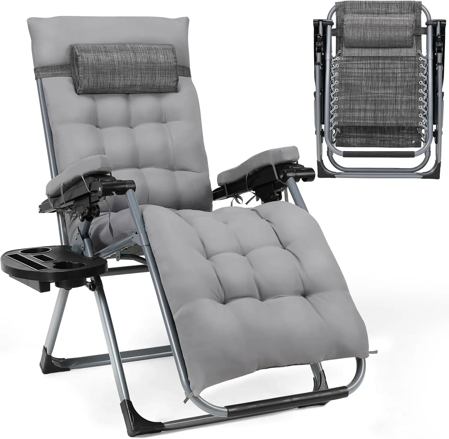 Klappbare Sonnenliege Gartenliege,Verstellbarer Liegestuhl,Strandliege,mit Abnehmbares Sitzkissen,Nackenkissen,Getränkehalter,Bis 160KG Belastbar,für Terrasse Camping Angeln