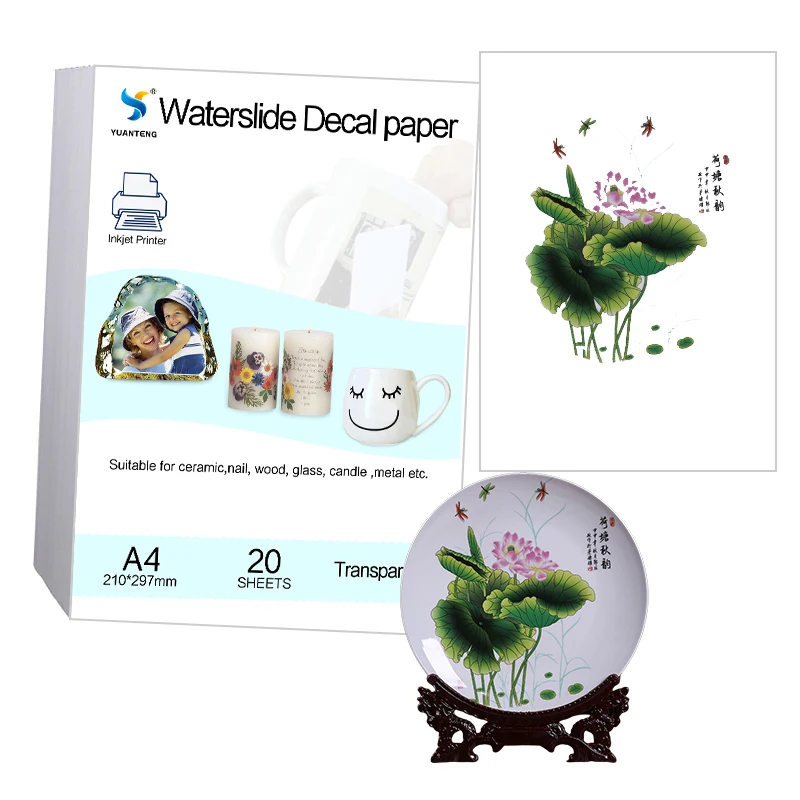 20 Blatt/Beutel a4 Premium Premium Clear Water Slide Aufkleber Transfer papier für Tinten strahl drucker Hochwertiges Wasser rutschen papier für Keramik