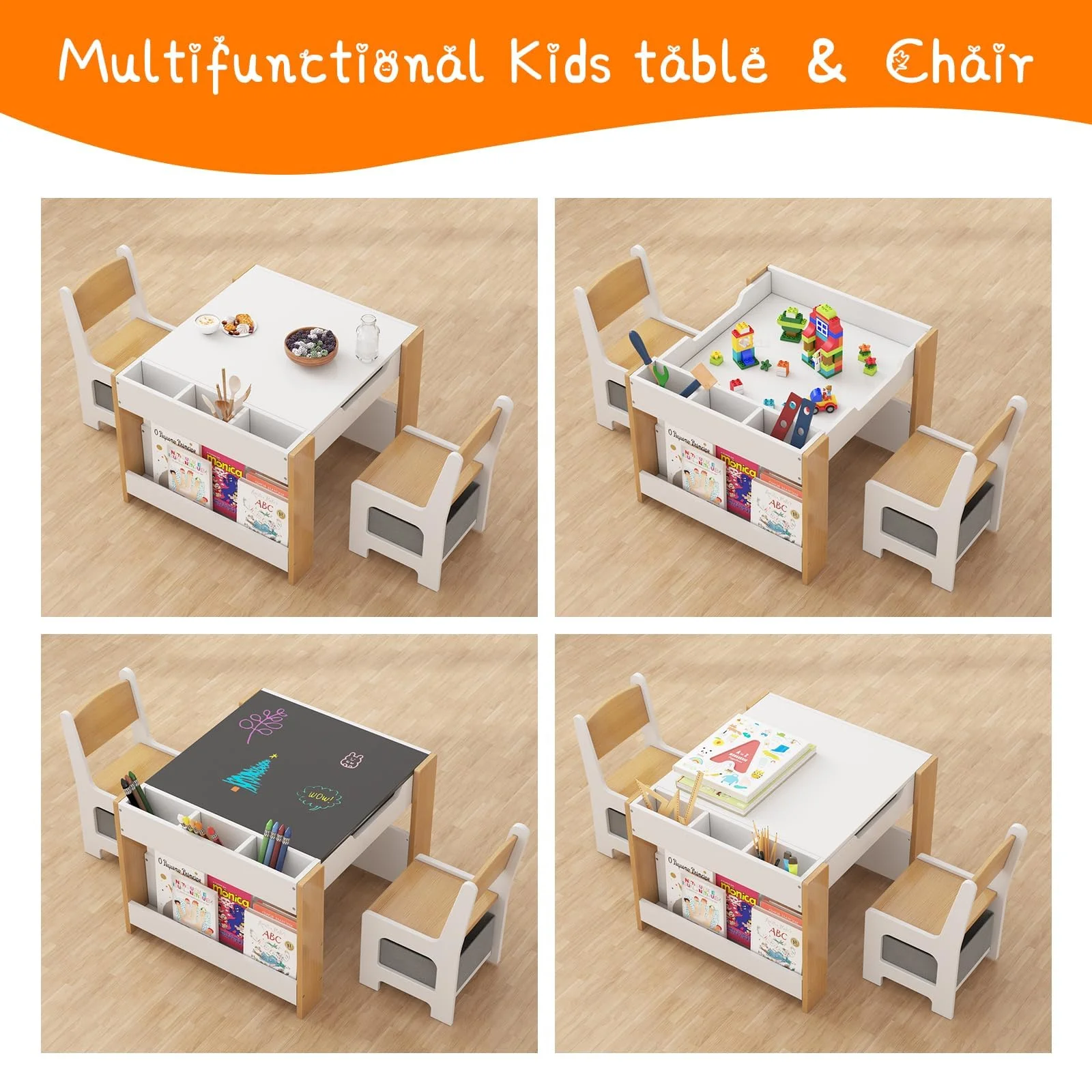 Kindertisch-Set mit 2 Stühlen – Mit Schublade und herausnehmbarer Ablage, kompaktes Möbel-Set für Malen, Lesen, Basteln und Hausaufgaben, sicheres Design für Kinderzimmer und Spielbereich Image