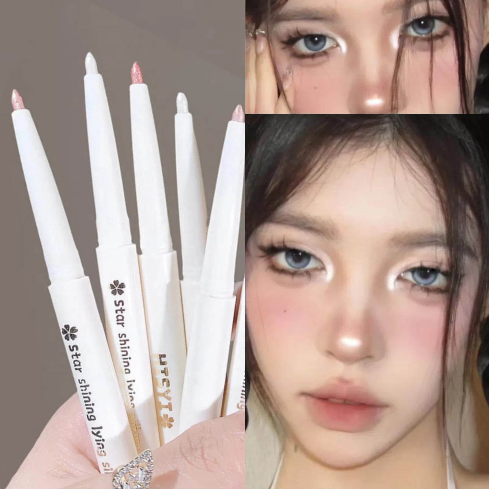 HISYI Zwei-in-Eins-Liegender Seidenraupenstift, hellt nach unten auf, wasserfest, schweißfest, nicht verschmierend, hochleichter 3D-Flüssig-Eyeliner-Stift Image