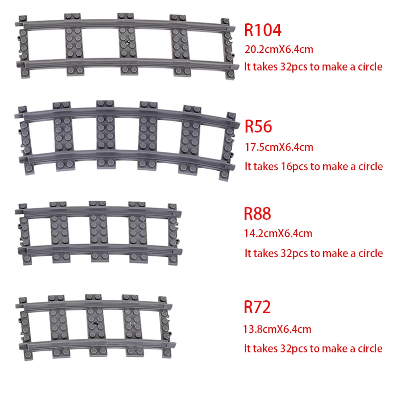 MOC Stadt Ziegel Schalter Kreuz Gabelte Gebogene Schienen Baustein Zug Schiene Kurve Gleise R56 R72 R88 R104 Kreative DIY Spielzeug Image