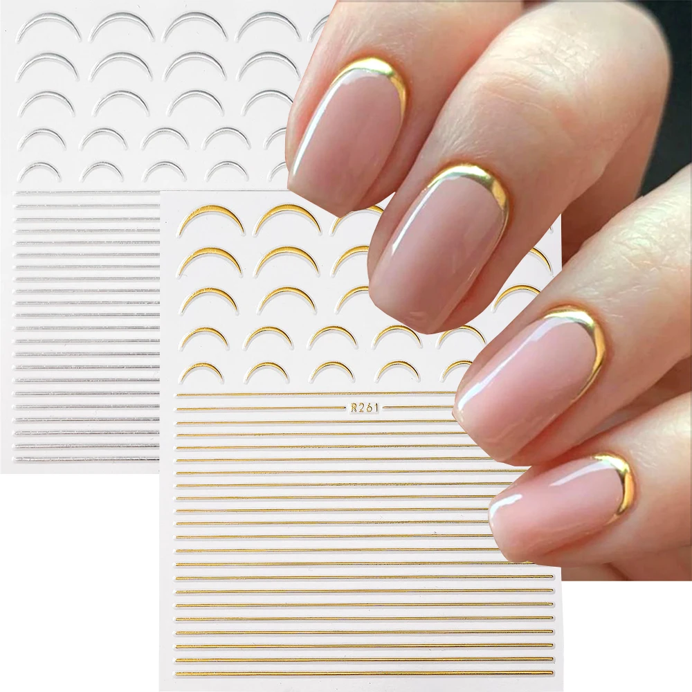 3D Französische Nagelaufkleber 1 Stück Französische Romantik Mode Nagelzubehör Metalllinie Nagelaufkleber Nail Art Aufkleber Nagelaufkleber Image