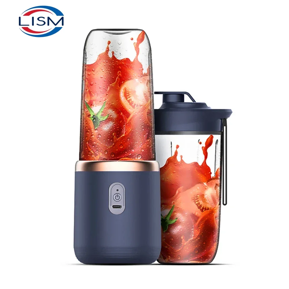 Elektrischer Entsafter mit 6 Klingen, 2 Becher für unterwegs, tragbarer Entsafter-Mixer, USB-Aufladung, Frischfruchtsaft, persönlicher Mixer, Smoothie Image