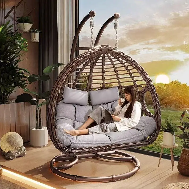 ！@! Hängesessel mit Stahlgestell-Set - Wetterfeste Konstruktion - Rattan-Schaukel - Großer Korb-Design-Hängesessel