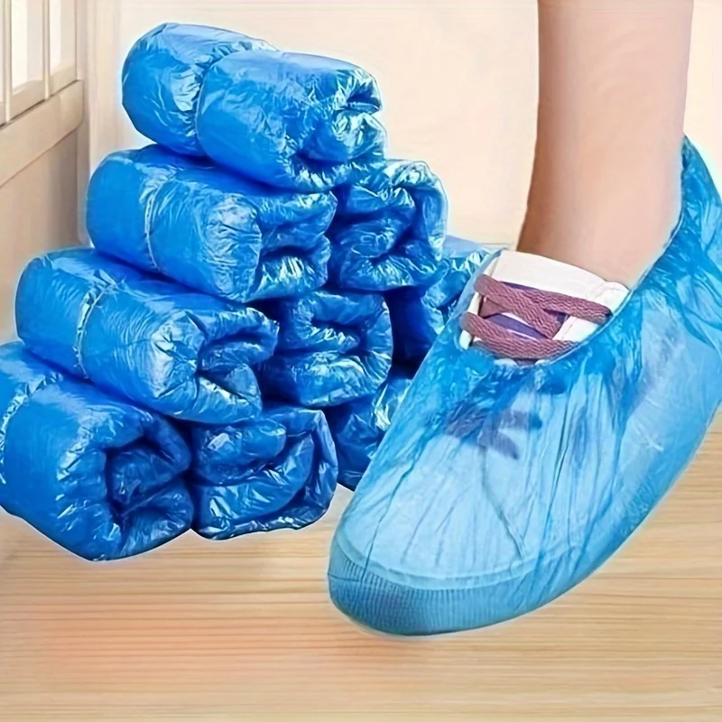 100 Stück robuste Einweg-Schuhüberzüge – blaue Sohle und elastische Öffnung, einzeln verpackte hygienische Protektoren für Krankenhäuser Image