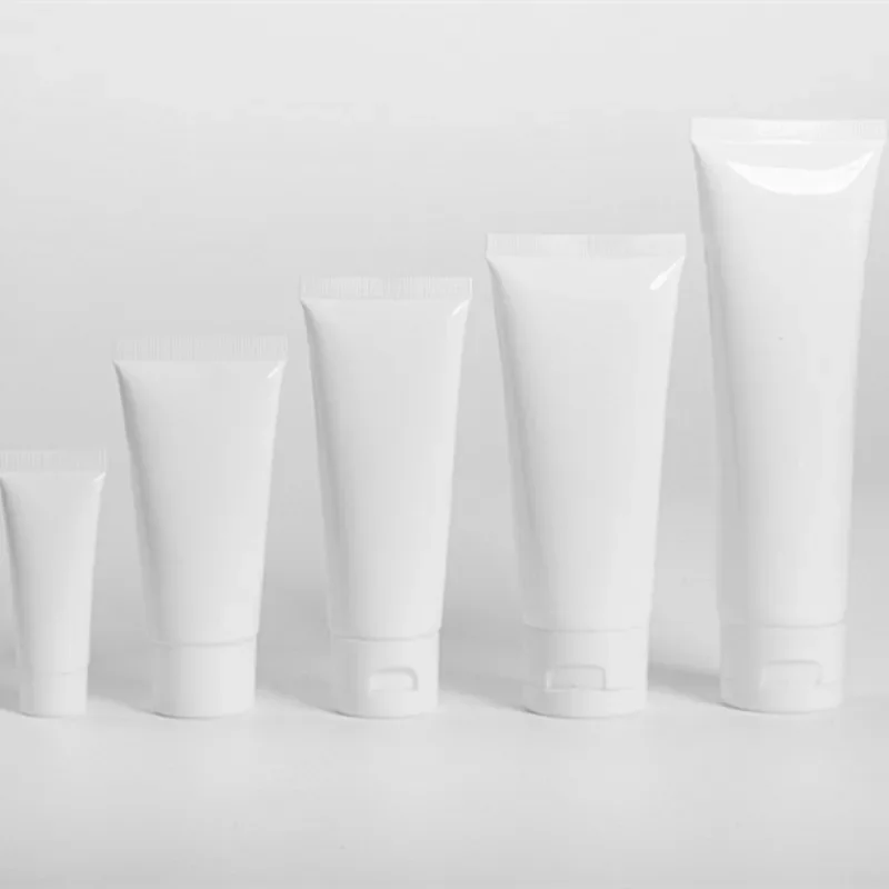 5 Stück 10 ml – 100 ml weiße weiche Kunststoffröhrchen, leere Reiseflasche, nachfüllbare Verpackungsbehälter für kosmetische Creme, Lotion, Shampoo Image