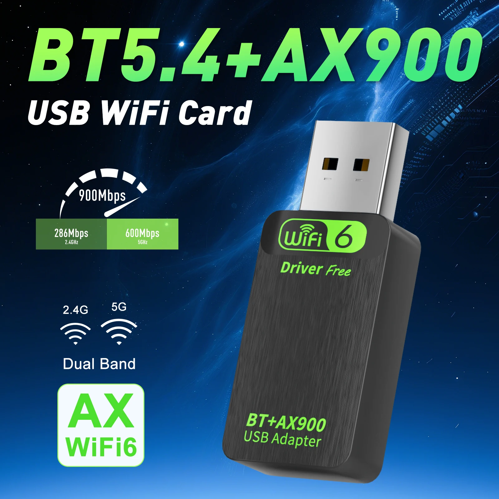 USB WiFi 6 AX900 Bluetooth 5.4 Adapter 2-in-1 Dongle 2,4G&5GHz USB WiFi Netzwerk Wireless WLAN Empfänger für PC/Laptop Treiberfrei Image