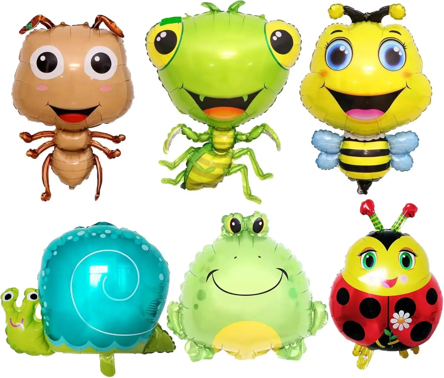 6-teiliges Insekten-Tierballon-Set: Biene, Marienkäfer, Ameise, Gottesanbeterin, Frosch, Schnecken Folienballons für Geburtstage, Jungenpartys und Babypartys Image