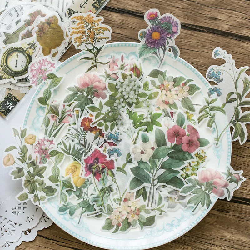Yoofun 60 teile/paket Vintage Aufkleber Retro Blumen Pilz Kirche Label für Journal Scrapbooking Dekorative Kawaii Schreibwaren Image