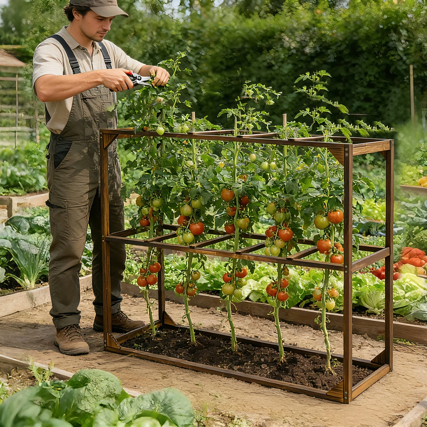 5-fach Garten-Pflanzkäfig aus Holz für Tomaten und Preiselbeeren – Rankhilfe für Gemüse und Preiselbeerkäfige Image