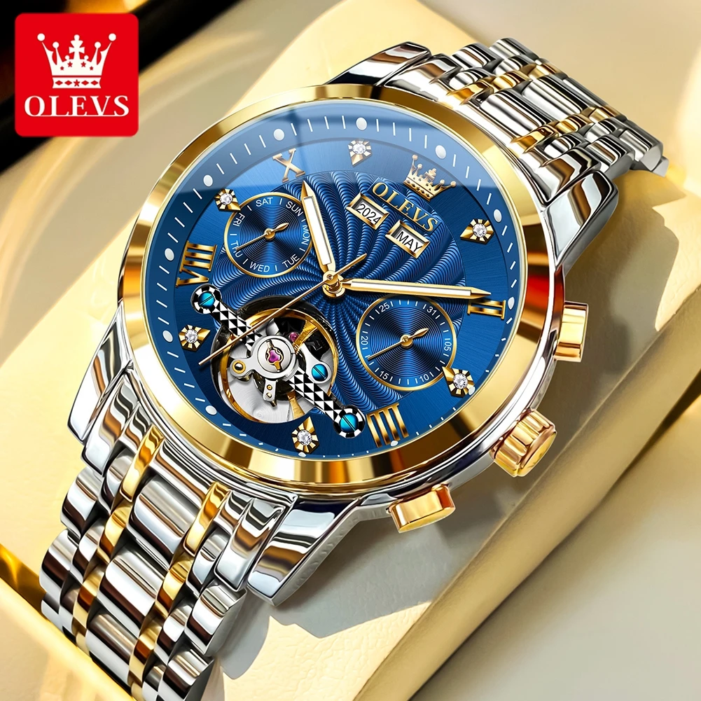 OLEVS 7088 Luxusuhren für Herren Skelett-Schwungrad Automatische Mechanische Herrenuhren Ewiger Kalender Wasserdichte Herrenuhr Image