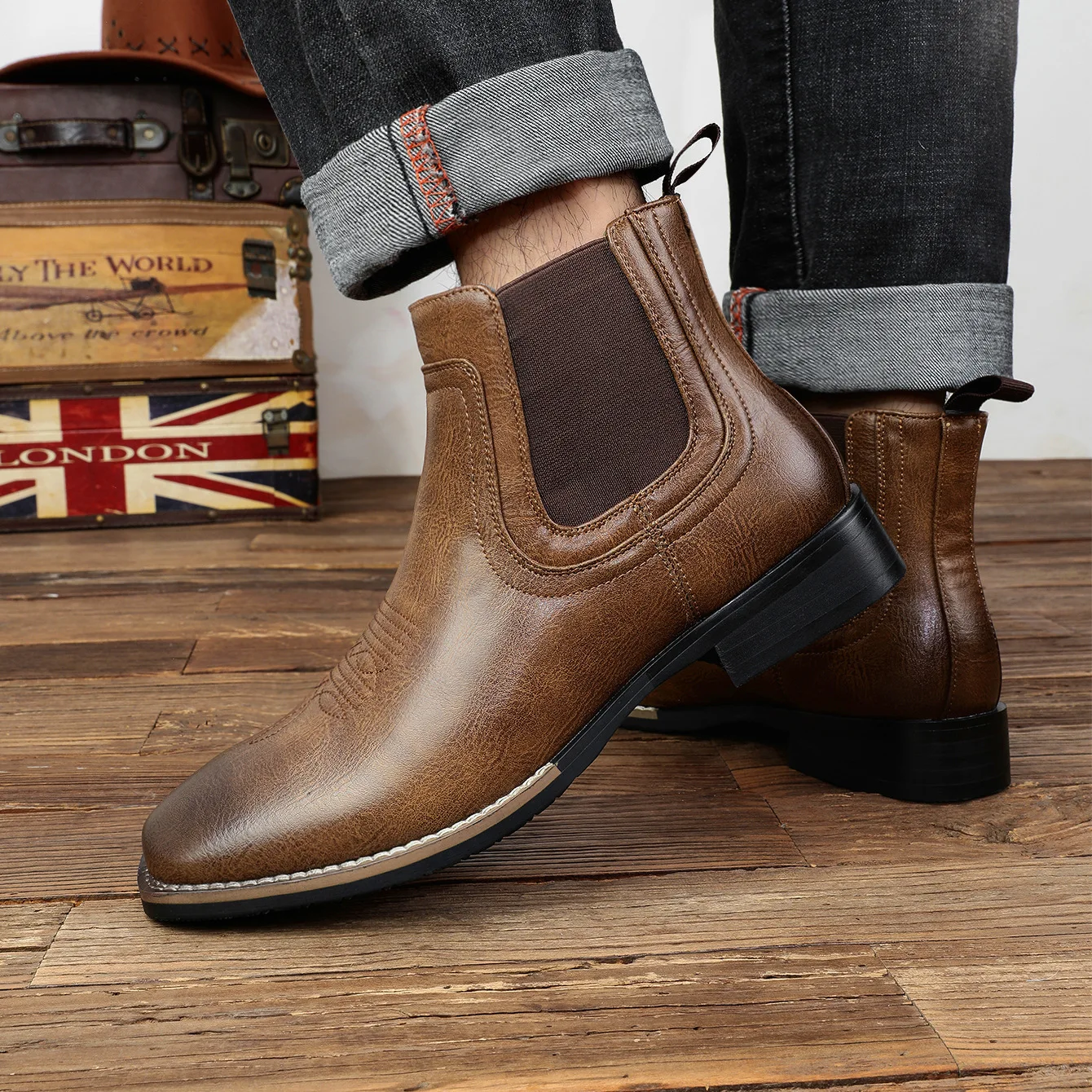 Herbst Business Casual Lederschuhe Komfortable Herren-Knöchelstiefel Modische Chelsea Boots Freizeit-Wanderschuhe Herren High-Top-Schuhe