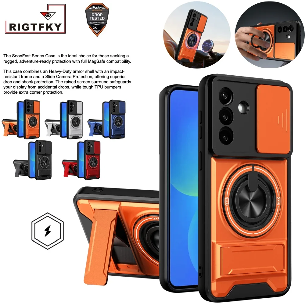 Stoßfeste Panzer-Handyhülle für Samsung A57 A56 A55 A54 A37 A36 A35 A34 A26 A25 mit Kameraschutz, Ständer und magnetischer Abdeckung Image