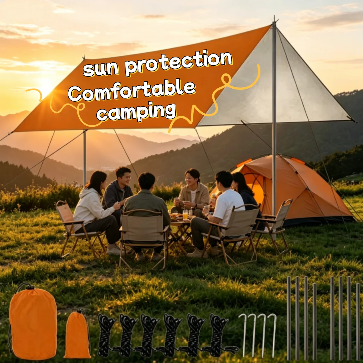 Wasserdichtes Sonnenschutz-Vordach für den Außenbereich, leichter Polyester-Campingunterstand, multifunktionaler Garten-Sonnen- und Regenvorhang Image