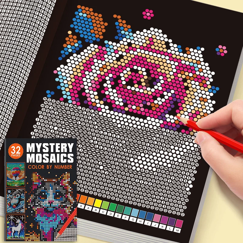 Geheimnisvolles Mosaik-Malbuch nach Zahlen - 32 Seiten Pixel-Art-Malvorlagen für Erwachsene, Niedliche Tiere und Landschaften, Stressabbau-Aktivität, Perfektes Kunstgeschenk für Kreativliebhaber Image