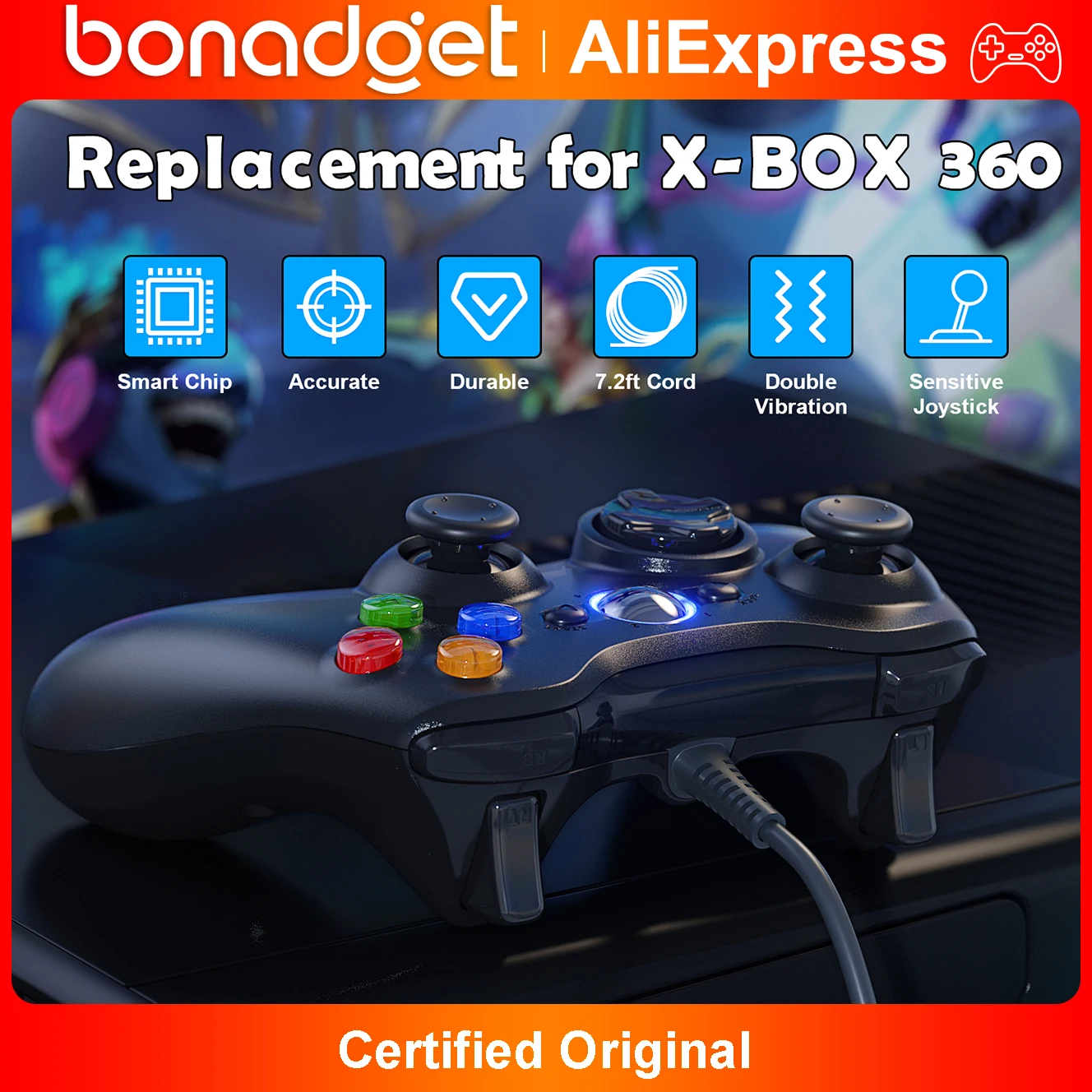 Für Xbox 360 Slim/Lite/PC Gaming-Controller, 2,4G Kabelloser Spiele-Joystick Plug&Play Präzise Reaktionsschnelle Trigger Dual-Vibration Gamepad Image