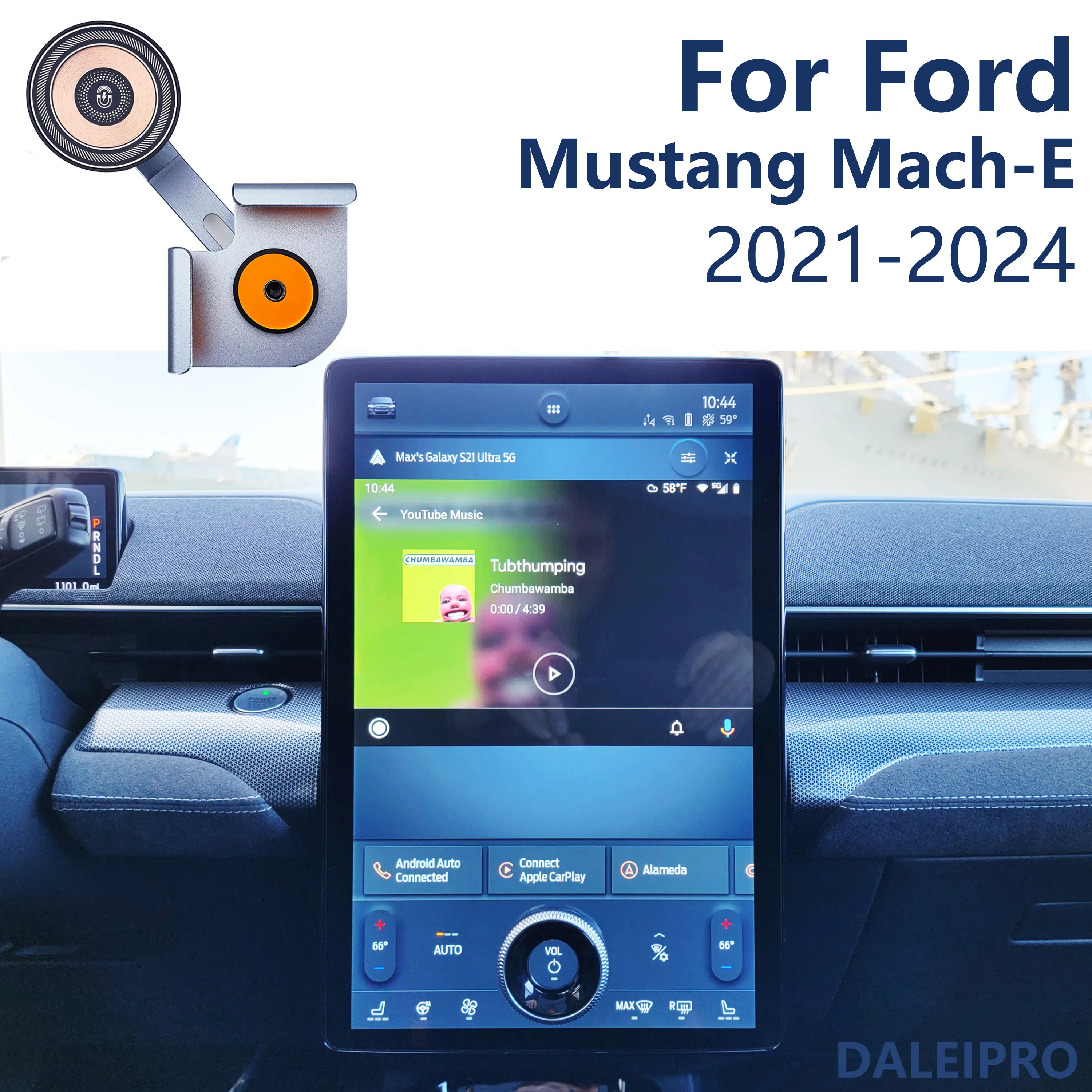 Für Ford Mustang Mach-E Auto Telefon Halter Display Feste Magnetische Saug Drahtlose Ladestation Aluminium Legierung Basis Telefon Halterungen Image
