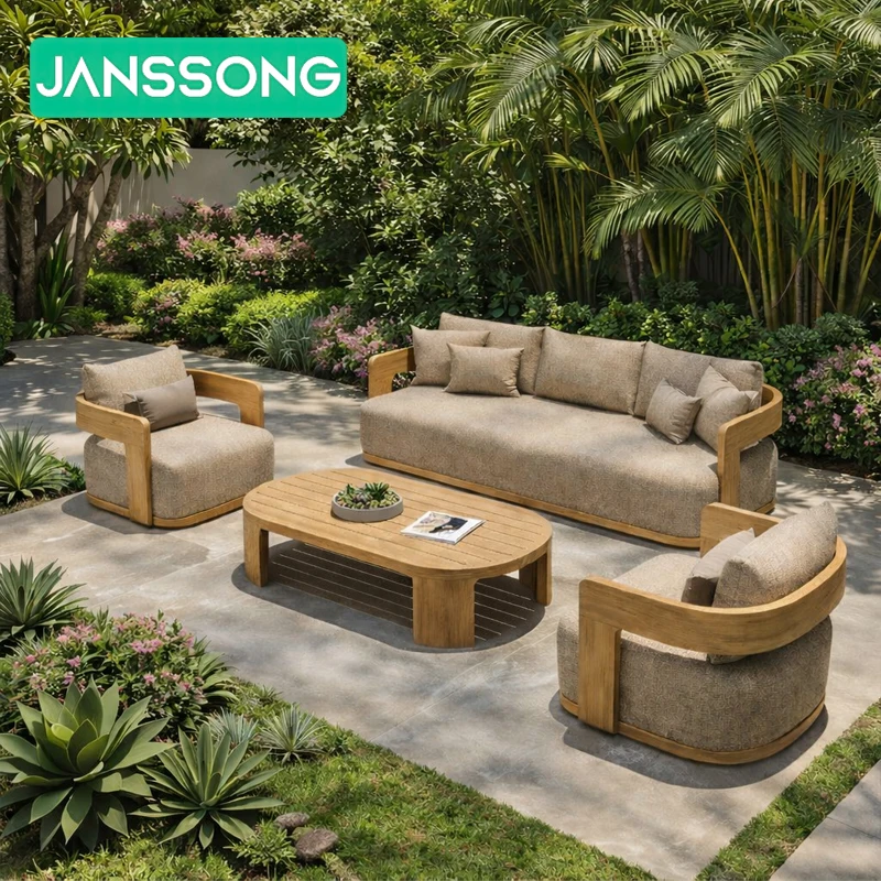 Meubles de jardin modernes, canapé de jardin, ensemble de meubles de jardin pour hôtel, canapé de patio en teck imperméable, canapé de jardin de luxe, meubles d'extérieur de luxe