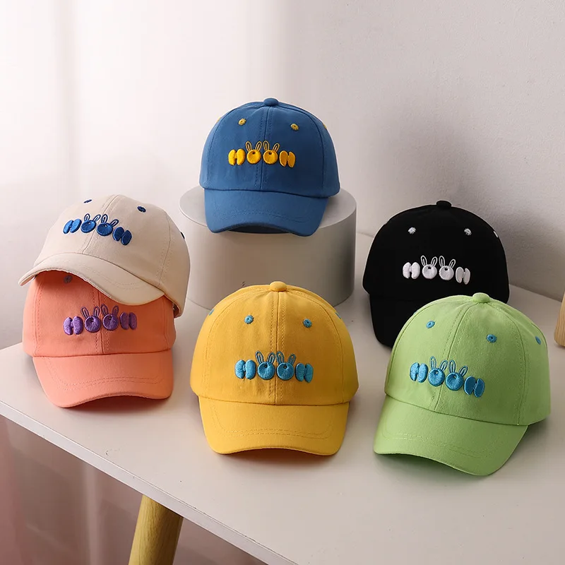 Niedliche bestickte Baby-Baseballkappe, Sommer-Baumwoll-Sonnenhut für Kinder, einfarbig, verstellbar, dünn, für Kleinkinder, Jungen und Mädchen, Schirmmützen Image