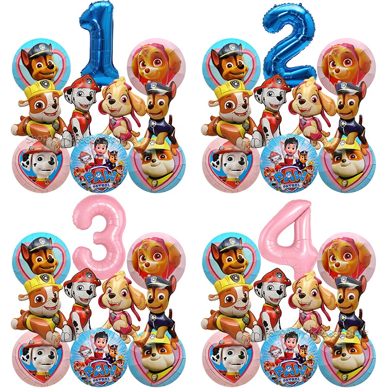 10-teiliges Paw Patrol Ballon-Set Hunde-Folienballons 32 Zoll Blau Rosa Zahlenballon für Kinder 1-9. Geburtstag Party-Dekoration für Jungen & Mädchen Image