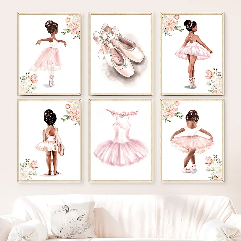 Blumen-Ballettmädchen Ballerina-Schuhe Personalisierte Namens-Wandkunst Leinwandgemälde Poster und Drucke Wandbilder Baby-Mädchen Kinderzimmer Deko