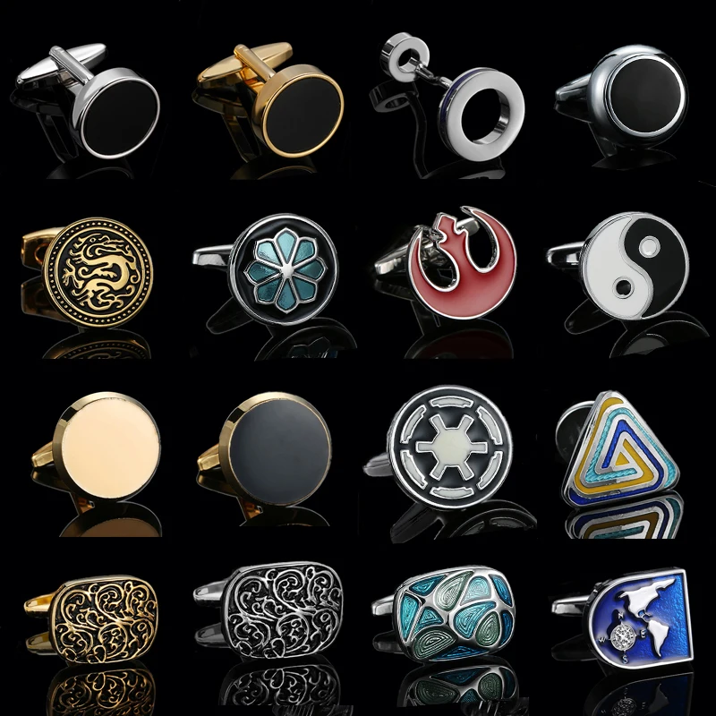 Luxuriöse französische Hemd-Manschettenknöpfe für Herren, klassisch, rund, blau, schwarz, Sterne, Ruder-Manschettenknöpfe, Anzug-Accessoires, Schmuck, Geschenke im Großhandel Image