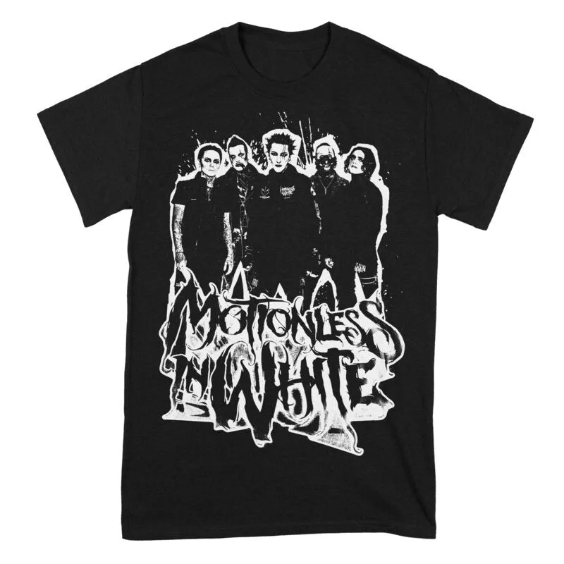 Motionless in White Band Portrait Ink Splash Logo Print Baumwoll-T-Shirt Gothic Metal Streetwear Unisex-T-Shirt mit Rundhalsausschnitt