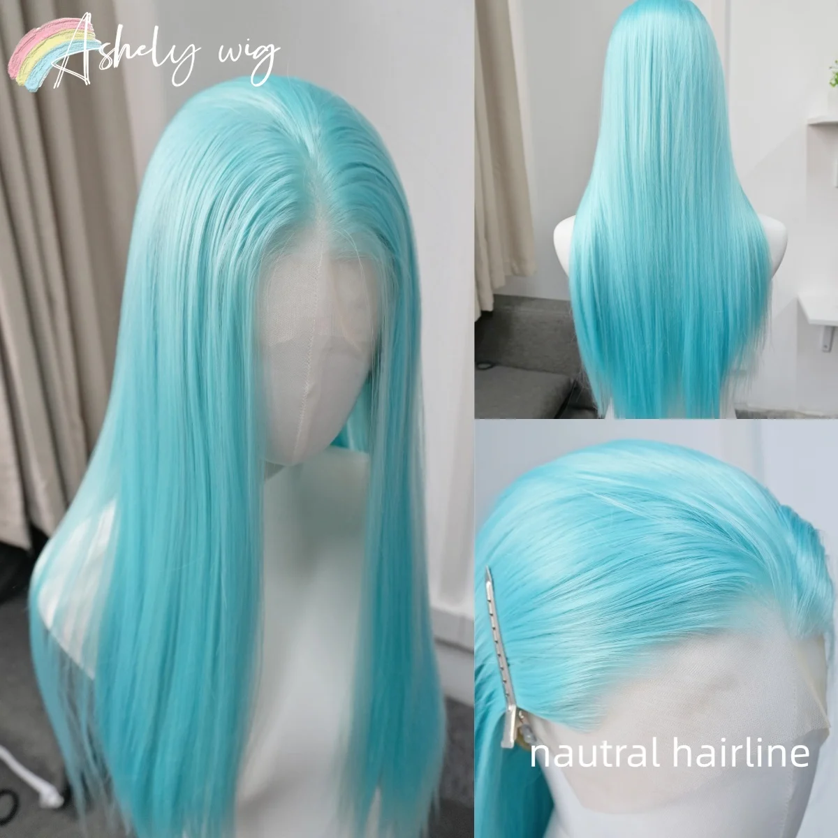Seeblaue Lace-Front-Perücke für Frauen 13x4 26 Zoll Lange Glatte Haare Synthetische Spitzenperücken Lolita Cosplay Perücken Pelucas De Mujer Image