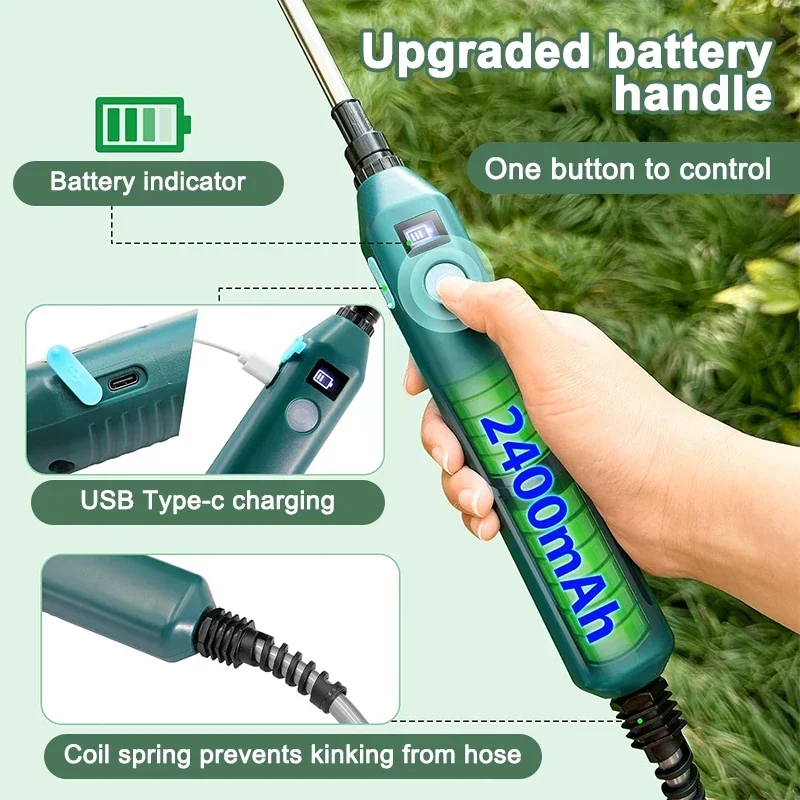 2400mAh Elektrischer Gartensprüher, Hochdruck-Tragbares Gartenwerkzeug mit 3 Sprühdüsen für Pflanzenbewässerung Image