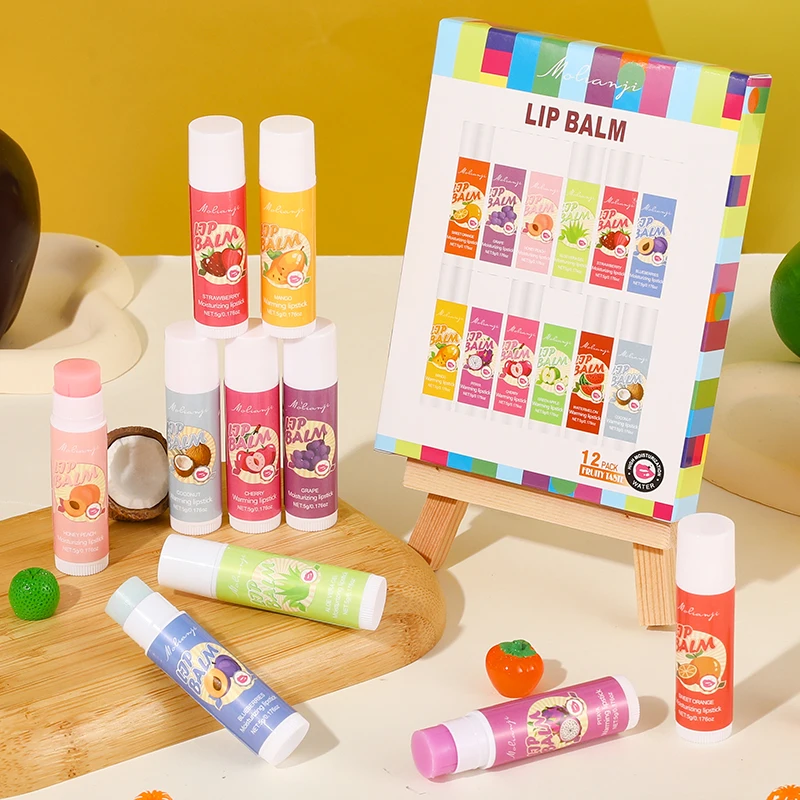12-teiliges feuchtigkeitsspendendes Lippenstift-Set, alkoholfrei, Lippenpflege im Herbst und Winter, geeignet für alle Hauttypen, Fruchtlippenstift Image