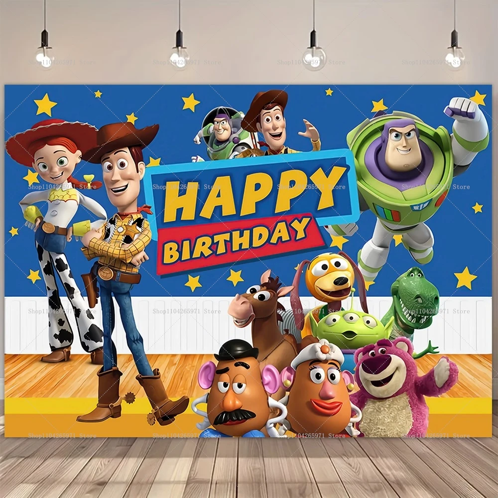 Toy Story Happy Birthday Hintergrundbanner Buzz Lightyear Helden-Thema Kinder Jungen Mädchen Geburtstagsdeko Fotohintergrund Zubehör Image