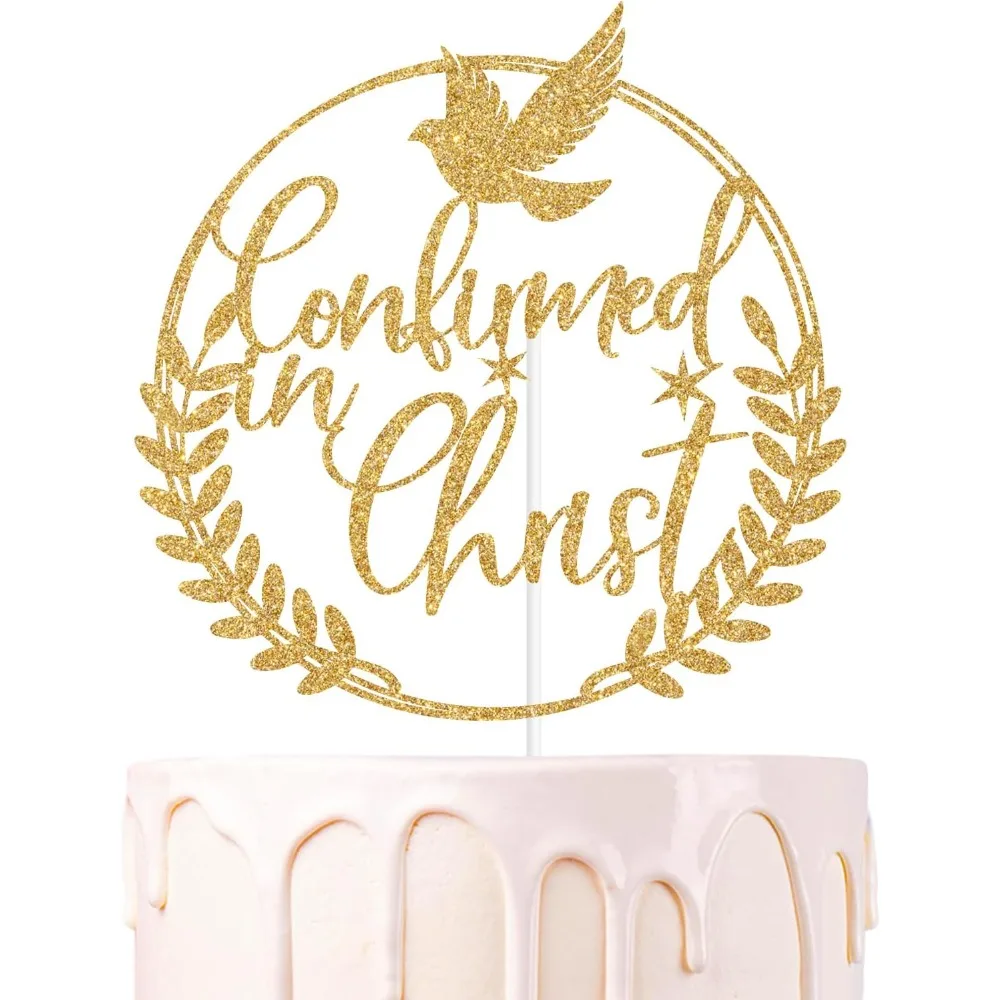 Goldglitzernder Kuchenaufsatz „Bestätigt in Christus“, Segen für Ihre Firmung, Erstkommunion Image