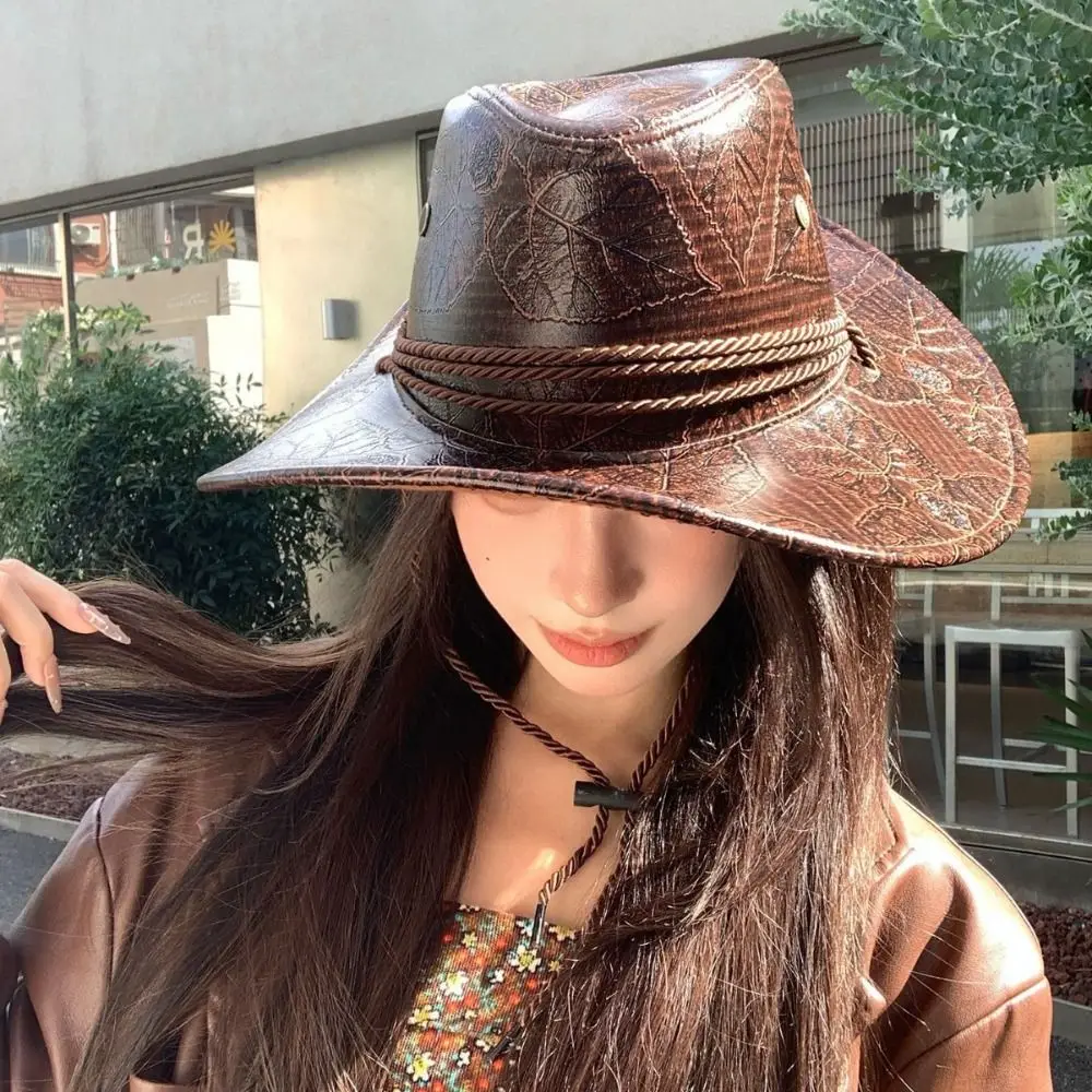 Gentleman-Western-Cowboyhut im Ethno-Stil, Rollkrempe, breite Krempe, Ritterhut, einfarbig, schwarz/braun, Cowgirl-Jazzhut im Freien Image