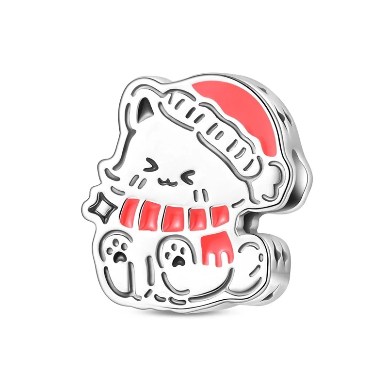 Original 925 Sterling Silber Happy Little Cat Charms Bead Fit 3mm Armband Damen Feiner DIY Geburtstagsschmuck Geschenke