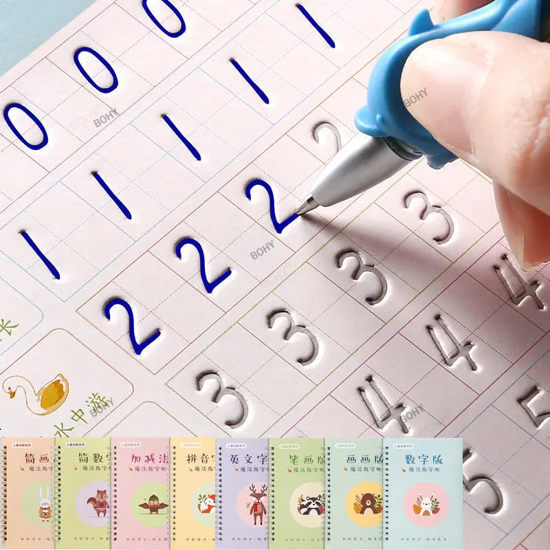 Wiederverwendbare Kinder 3D Copybook für Kalligraphie Zahlen 0-10 Handschrift Copybooks Lernen Mathematik Schreiben Übungsbuch für Kinder Image