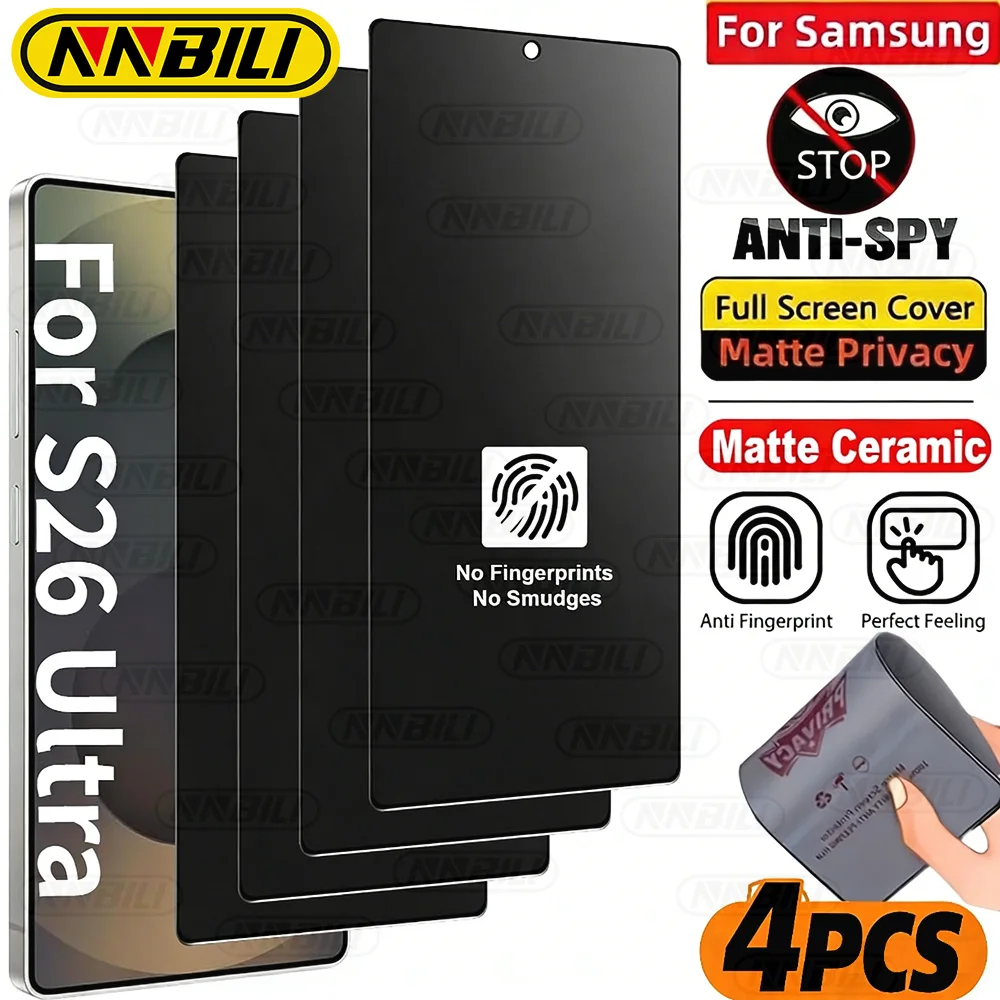 NNBILI 4er-Pack Matte Privatsphäre-Keramik-Displayschutzfolie für Samsung Galaxy S26 S25 S24 S23 S22 S21 Ultra FE Nicht-Glas-Material Image